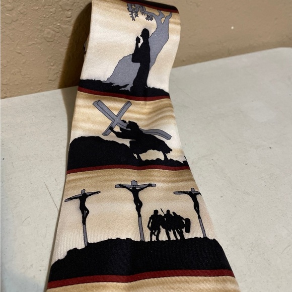 Eagles Wings Easter Jesus Religious Tan Silk Neck Tie - Picture 3 of 6